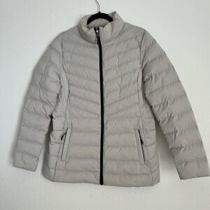 32° Heat Light Gray Puffer Women's Large Lightweight Zip Winter Neutral Jacket
